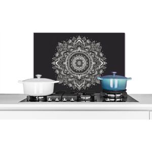 Spatscherm keuken 60x40 cm - Kookplaat achterwand Mandala - Zwart wit - Bloemen - Bohemian - Natuur - Muurbeschermer - Spatwand fornuis - Hoogwaardig aluminium