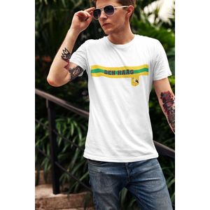 Den Haag Stadsdesign T-shirt met groen-geel strepen en stadswapen – Supporters & Locals Edition - Wit Maat XL
