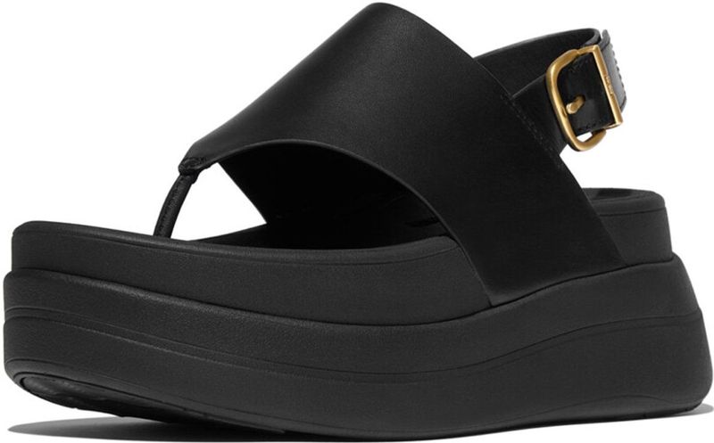 FitFlop - F-Mode Stack Leather Back-Strap Toe-Post Sandals - Zwart - Sandaal