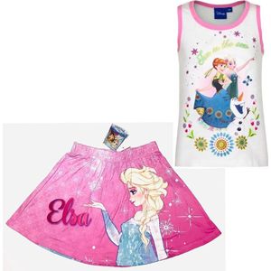 Disney Frozen set - shirt+rok - roze/wit - maat 110 (5 jaar)