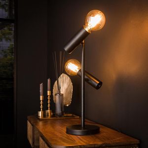 Tafellamp Point charcoal | 2 lichts | Ø 39 cm | 55 cm hoog | industrieel design | bureau / woonkamer | sfeerverlichting | zwart metaal