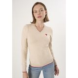 Felix Hardy - V Hals Trui - Beige - %100 Katoen - Dames