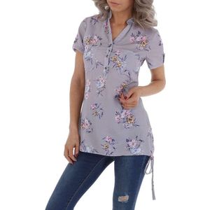 Bloemen tuniek shirt grijs S