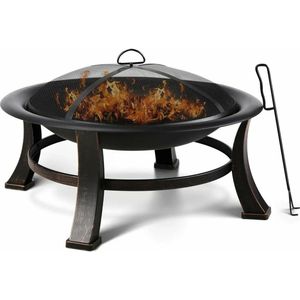Leonova® - vuurkorf - vuurkorf bbq - terrashaard - inclusief vonkbeschermer & poker - met rooster en hoes - 76.2x76.2x42.2 cm