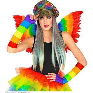 Widmann - Feesten & Gelegenheden Kostuum - Fantasie Festival Regenboog Pet Met Haar - Multicolor - Carnavalskleding - Verkleedkleding