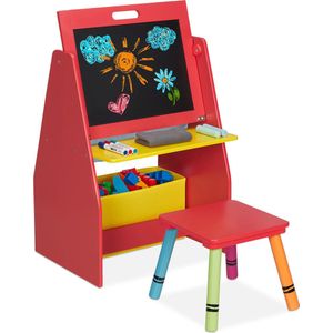 Relaxdays schoolbord kind en opbergkast speelgoed in 1 - krijtbord - tekenbord peuter