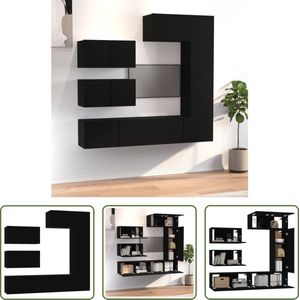 The Living Store TV-meubelset Zwart - 3x 80x30x30cm + 1x 30.5x30x90cm + 2x 60x30x30cm