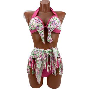 Dames Bikini - Met mini jurk - 3 delig - Bloemen - Roze model 1 - L/XL