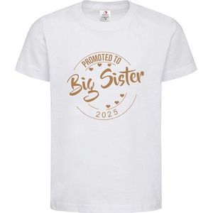 Shirt Aankondiging zwangerschap Promoted to Big Sister 2025 | korte mouw | Wit/cappuccino | maat 98/104 zwangerschap aankondiging bekendmaking Baby big sis sister Grote Zus