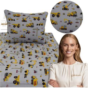 Kinderbedlinnen 100x135cm - Graafmachines Geel Katoen