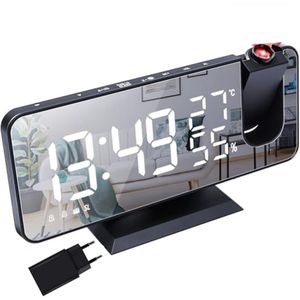 Digitale wekker met projector en spiegel display - radioklok met temperatuur en vochtigheid