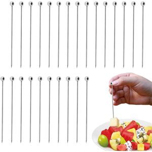25 stuks herbruikbare roestvrijstalen cocktailsticks - metalen fruitsticks voor feesten, barbecue en evenementen