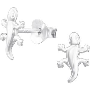 Joy|S - Zilveren hagedis oorbellen - 5.5 x 9 mm - baby lizzard - oorknoppen