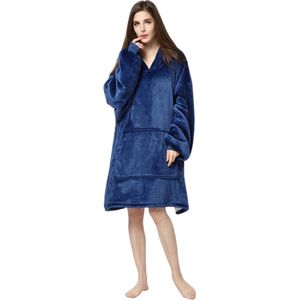 Nivard Hoodie Deken Met Mouwen - Knuffeldeken - Fleece Blanket - Dames - Heren - Kinderen - Plaid - Onesie - Extra Zacht & Warm - Blauw