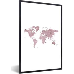 Fotolijst incl. Poster - Wereldkaart - Roze - Marmer - 40x60 cm - Posterlijst