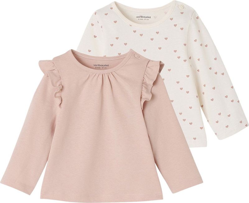 Vertbaudet - Set van 2 T-shirts - Lange Mouwen - Baby Basics