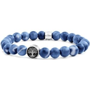 Frank 1967 7FB-0660 Armband Mat Sodaliet Beads 8mm - Levensboom - Staal - Blauw