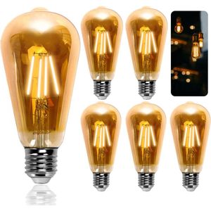 Aigostar 10QMJ - ST64 Edison - Filament Lamp - Led Lichtbron - E27 fitting - 6W - 2200K - Set van 5 stuks