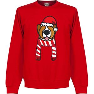 Hond Rood / Wit Supporter kersttrui - Rood - Kinderen - 128