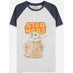 Star Wars - The Mandalorian Raglan Kinder T-shirt - Kids 122 - Grijs/Blauw