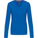 Kariban Dames t-shirt V-hals lange mouwen K382 - Light Royal Blue - 3XL