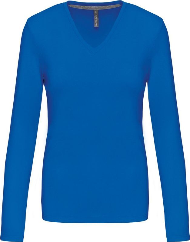 Kariban Dames t-shirt V-hals lange mouwen K382 - Light Royal Blue - 3XL