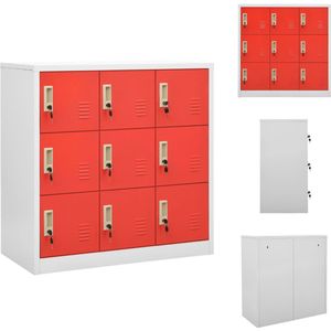 vidaXL Lockerkast - modern ontwerp - staal - lichtgrijs/rood - 90 x 45 x 92.5 cm - 9 lockers - met sloten - Kast