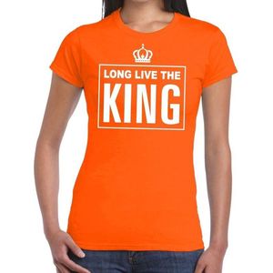 Oranje Long live the King Engelse tekst shirt dames - Oranje Koningsdag/ Holland supporter kleding XL