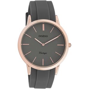OOZOO Timepieces - Rosé goudkleurige horloge met donker grijze rubber band - C20172