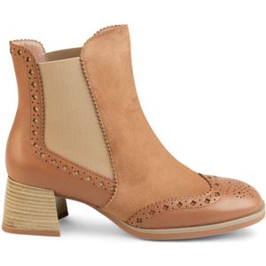 Hispanitasvoor vrouwen. HI243588 Bruine enkellaars van amandelleer (35), 3 tot 5 cm, Geen, Casual