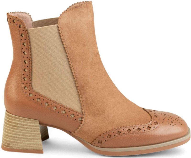 Hispanitasvoor vrouwen. HI243588 Bruine enkellaars van amandelleer (35), 3 tot 5 cm, Geen, Casual