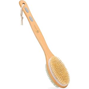 Doucheborstel - Lang Houten Handvat - Reinigt Gemakkelijk Rug - 2-zijdige Badborstel - Lichaamsborstel - Harde Natuurlijke Haren - Zachte Nylon Haren - Exfoliëren - Gladmaken Huid