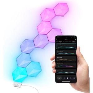 Trust GXT902 VYBZ RGB Hexagon Licht Panelen – 9 Hexagon lampen - met App & Afstandsbediening - Led lamp - Wandlamp binnen - Game Verlichting - Amazon Alexa & Google Assistant