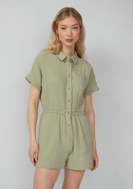 QS - Jumpsuit - Pastelgroen - Korte Lengte - Effen