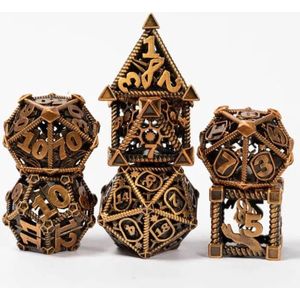 Lapi Toys - Dungeons and Dragons dobbelstenen - DnD Dice - Polydice - Dobbelstenen Dungeons Dragons - Metal dice - Metalen Dobbelstenen - DnD Dice Set - Hollow dice - 1 set (7 stuks) - Metaal - Goudkleurig