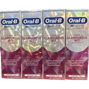Oral-B Tandpasta 3DWhite Advanced Luxe Glamorous White - Voordeelverpakking 4 x 75 ml
