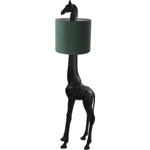 Light & Living - Giraffe Vloerlamp Zwart - Inclusief Velvet Velours Donkergroen Kap - 44x33,5x184 cm - Design Dierenlamp binnen