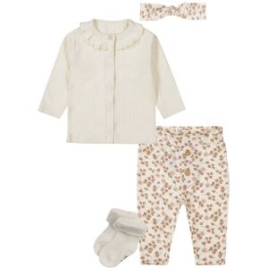 Dirkje - Basic Collection - BIO COTTON - Broekje met bloemetjes - Shirt met voorsluiting - Haarbandje -1 paar sokjes - Maat 86