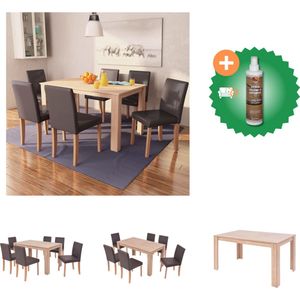 vidaXL Eettafel met stoelen kunstleer en eikenhout bruin 7 st - Set tafel en stoelen - Inclusief Houtreiniger en verfrisser