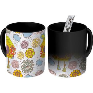 Magische Mok - Foto op Warmte Mokken - Koffiemok - Koekoeksklok - Patronen - Paddenstoel - Bloemen - Magic Mok - Beker - 350 ML - Theemok