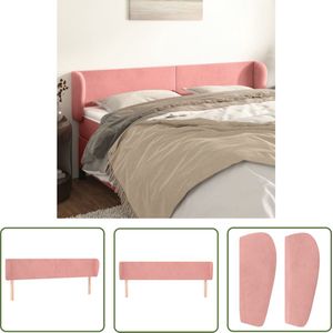The Living Store Hoofdbord met randen 203x23x78/88 cm fluweel roze - Hoofd Bord - Hoofdkussen - Velvet - Roze - Beddecoratie