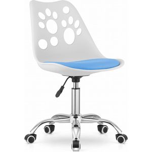 PRINT Bureaustoel Wit-Blauw, Modern Ergonomisch Design, Verstelbare Zithoogte, Chromen Basis, Geschikt voor Kinderkamer, Thuiswerkplek of Kantoor, Max. 110 kg