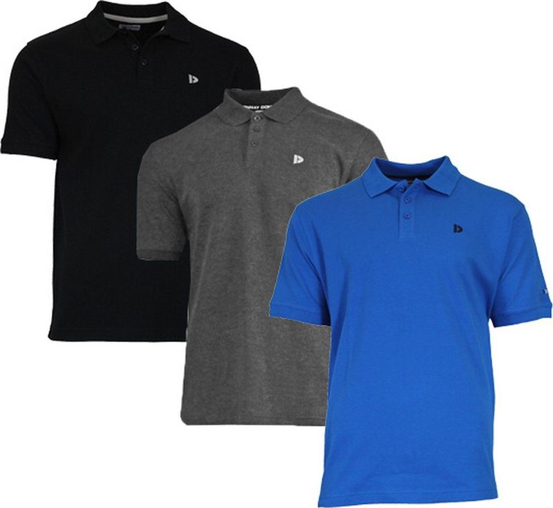 Donnay - Polo Noah - Sportpolo - Zwart/Charcoal/Active blue - 3-Pack