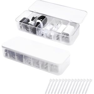 FURNIBELLA-Kabelopbergdoos Set van 2 – Transparante Kabel organizer met 7 Vakken en 14 Kabelbinders voor Bureau- en Kantoororganisatie