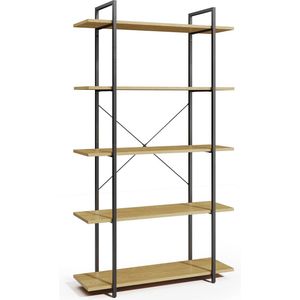 Bealife FS15 Boekenkasten , boekenplank 5 niveaus,Staande plank met stalen frame,Keukenplank,Boekenplank voor woonkamer, slaapkamer, studeerkamer, houten plank industrieel ontwerp,Pastel geel,100 x 34 X 176,5 cm