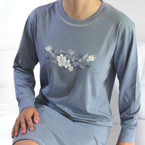 Tenderness Dames Nachthemd - Lange Mouw - Ronde Hals - Licht Blauw - Maat S