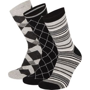Apollo - Fashion sokken dames met ruit en strepen motief assorti blauw/grijs 35/42