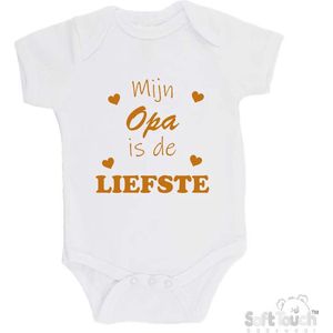 100% katoenen Romper ""Mijn Opa is de liefste"" Unisex Katoen Wit/tan Maat 68/74