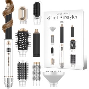 Sansbeauté® 8-in-1 Airstyler met Diffuser - Hairwrap - Multistyler - Fohnborstel Kort Haar - Dupe - Haarstyler - Haardroger - Warmteborstel - Krulborstel - Krultang - Stijlborstel - Roterende Kabel
