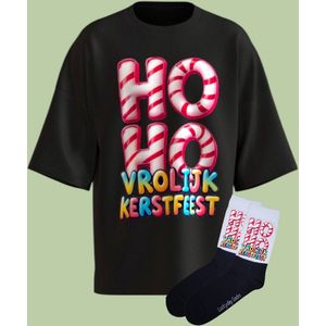 Kerstshirt - HOHOHO Kerstcadeau - Foute kerst trui - Kerst tshirt - Gift set met kerstsokken - Grappige kerstkleding - Kerst shirt voor man en vrouw - Kerst shirt voor dames en heren - LuckyDaySocks - Maat XL